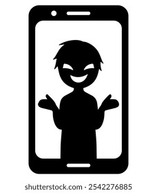 Black silhouette of a villain image on a smartphone screen