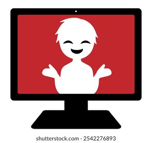 Black silhouette of a villain image on a computer screen