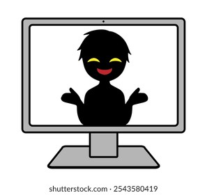 Black silhouette of a villain image on a computer screen