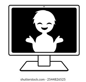 Black silhouette of a villain image on a computer screen