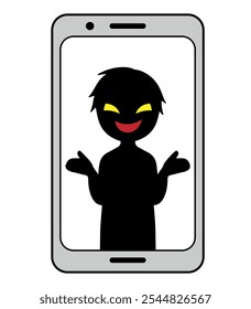 Black silhouette of a villain image on a smartphone screen