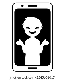 Black silhouette of a villain image on a smartphone screen