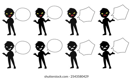 black silhouette of villain image with speech bubble