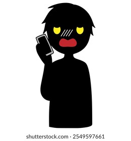 Black silhouette of a villain talking on a smartphone