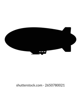 Black Silhouette of a Vintage Airship Flying Gracefully Through a White Sky