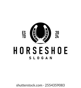 black silhouette vintage concept retro horseshoe logo design western cowboy farm ranch simple template illustration