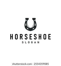 black silhouette vintage concept retro horseshoe logo design western cowboy farm ranch simple template illustration