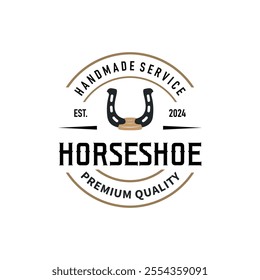 black silhouette vintage concept retro horseshoe logo design western cowboy farm ranch simple template illustration