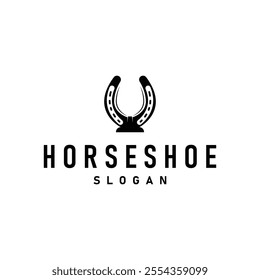 black silhouette vintage concept retro horseshoe logo design western cowboy farm ranch simple template illustration