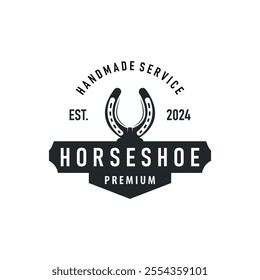 black silhouette vintage concept retro horseshoe logo design western cowboy farm ranch simple template illustration