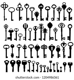 black silhouette vintage key, collection