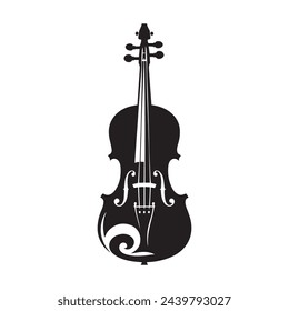 a black silhouette of a violin on a white background