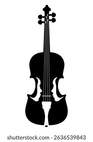 Black silhouette of a violin and two white female profiles, minimalist design for music logos, concert posters, album covers and illustrations of the spirituality of music