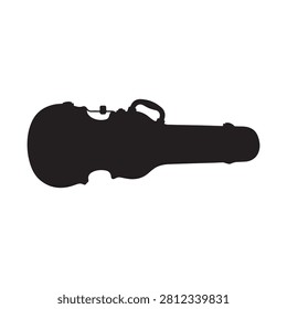 A black silhouette of a violin or viola hard case with a handle, seen from the side, isolated on a clean white background for use.