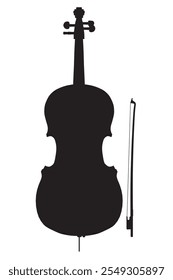 Black silhouette of violins and bow isolated on a white background. Vector illustration.