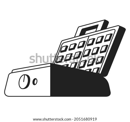Black silhouette waffle maker iron.Vector illustration.Isolated on white background.