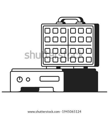 Black silhouette waffle maker.Electric waffle iron.Vector illustration.Isolated on white background.