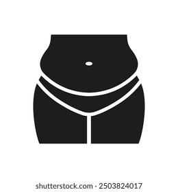 Black silhouette waist of an overweight woman icon. Woman's fat belly. Vector. Flat design.