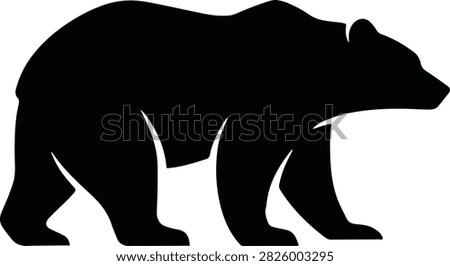 Black silhouette of a walking bear in profile isolated on a white background, of a large wild forest mammal
