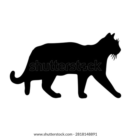 Black silhouette of a walking cat in profile, showcasing feline posture and movement against a plain background.
