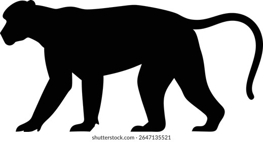 Black silhouette of a walking monkey vector illustration isolated on a white background