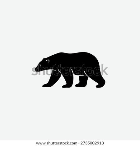 Black silhouette of a walking polar bear isolated on white background. Vector illustration of a wild arctic animal icon