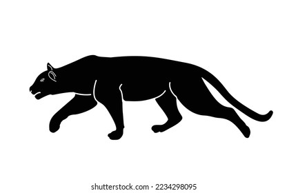 A black silhouette of a walking tiger. Isolated on white background Tiger logo design set. Symbol, vector
