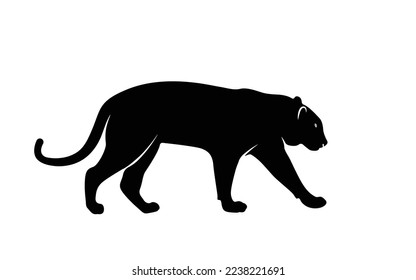 A black silhouette of a walking tiger. Isolated on white background Tiger logo design set. Symbol, vector