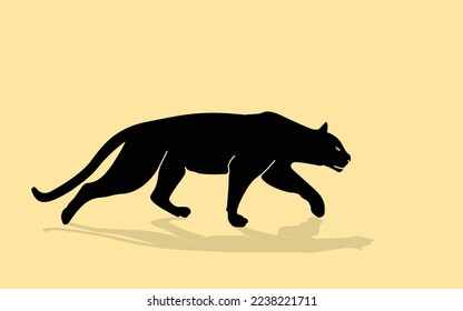A black silhouette of a walking tiger. Isolated on white background Tiger logo design set. Symbol, vector