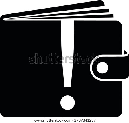 A black silhouette of a wallet with a white exclamation mark inside. This icon represents a financial warning, an alert about spending, or a notification regarding money matters.