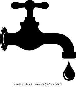 Black Silhouette of Water Tap with Dripping Drop