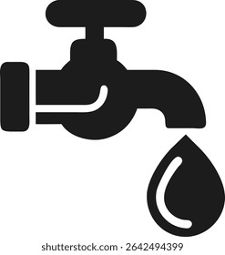 Black silhouette of a water tap with drop icon design emphasizing water conservation