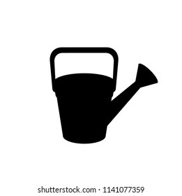 Black silhouette of watering can icon, vector illustration, sign, symbol, logo, label, clip art isolated on white background.
