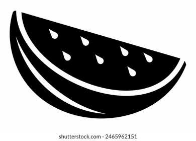 Black silhouette of watermelon slice. Concept of summer, freshness, fruit, and healthy eating. Graphic art. Isolated on white background. Print, logo, pictogram, design element