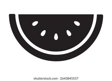 Black silhouette of a watermelon slice with white seeds