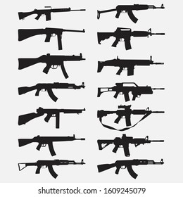 Black Silhouette Weapon Firearm Icons Stock Vector (Royalty Free ...