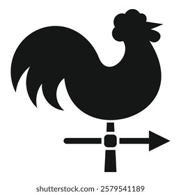 Black silhouette weather vane with crowing rooster showing wind direction