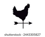 Black silhouette of a weather vane with a rooster on white background.