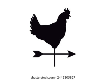 Black silhouette of a weather vane with a rooster on white background.