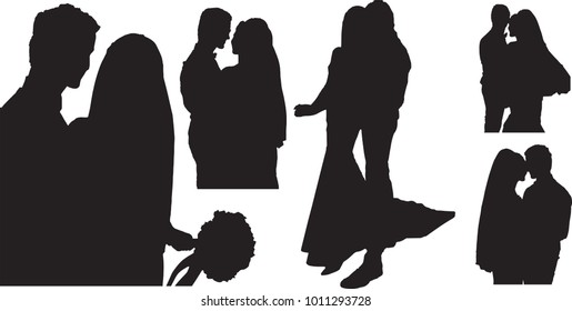 Black silhouette wedding with happy time of bridesmaid or groom