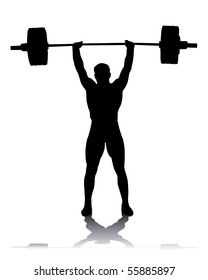 Black silhouette of the weight-lifter on a white background