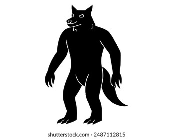 Black silhouette of a werewolf isolated on a white background. Concept of Halloween character, mythical creature, monster, horror, fantasy, nightmare. Print, design element, illustration