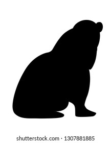 Black silhouette. White Polar Bear. Arctic animal, cartoon flat design. Vector illustration isolated on white background.
