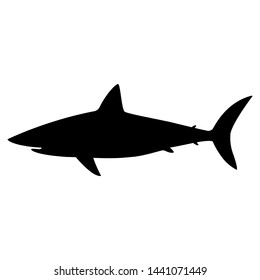 Black Silhouette of a white shark icon.  White shark silhouette in black, isolated vector eps10. Black color white shark flat style, vector