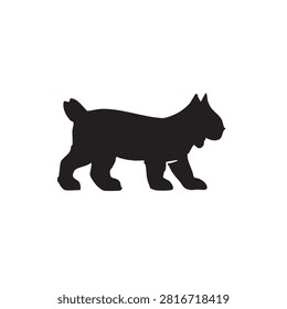 Black silhouette of a wild bobcat walking isolated on white background, Vector
