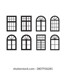 Black Silhouette Window Designs On White Background Set Of Nine