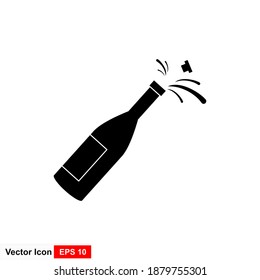 Black silhouette of wine bottle. Vector icon.