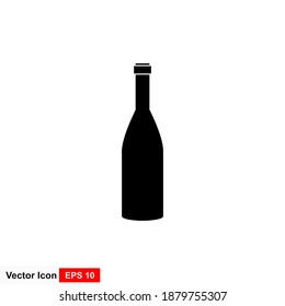 Black silhouette of wine bottle. Vector icon.