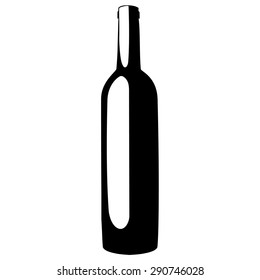 Black silhouette of wine bottle vector illustration. Wine label design. Wine bottle icon