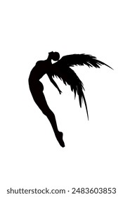 black silhouette of a winged human without background